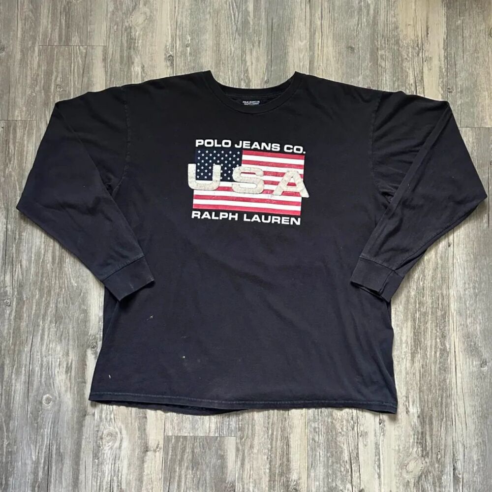 Vintage Polo Ralph Lauren Polo Jeans CO. American Flag Long Sleeve Shirt Size XL